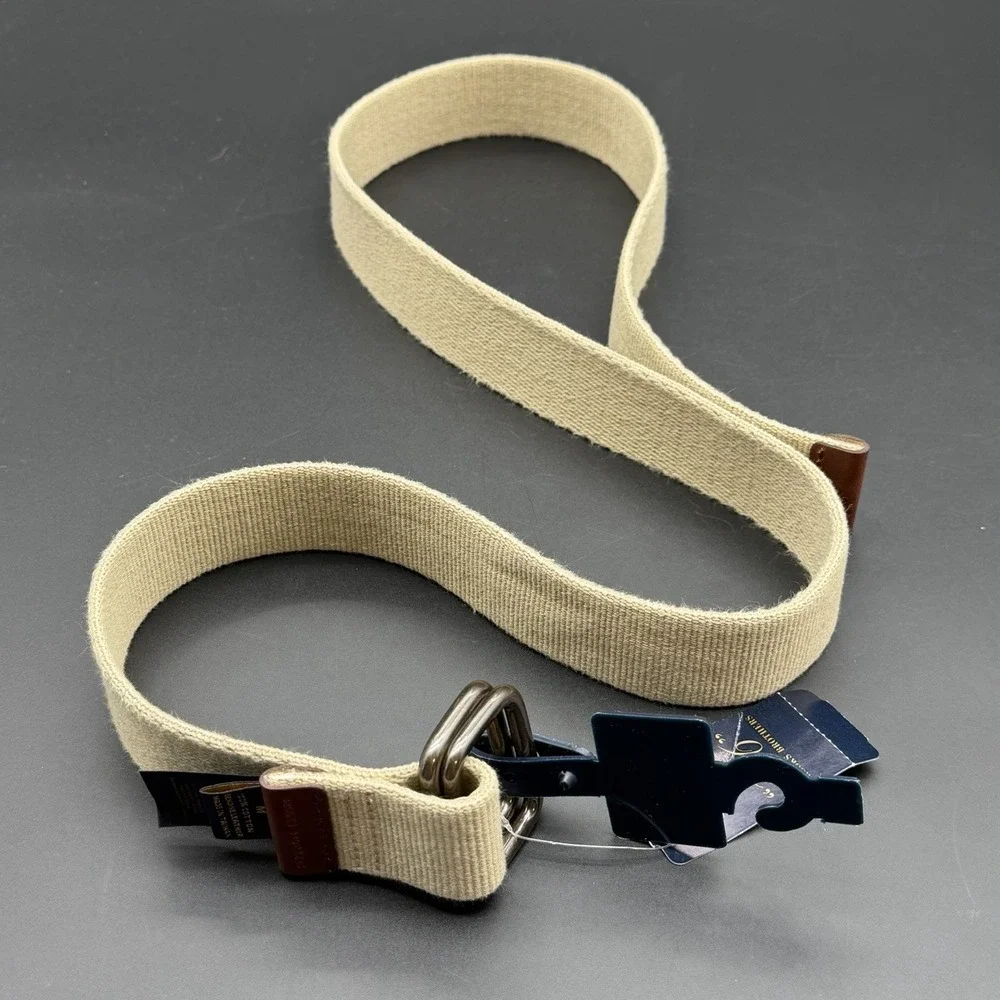 Brooks Brothers 346 Men's Medium Khaki Woven D-Ring Belt Beige NWT